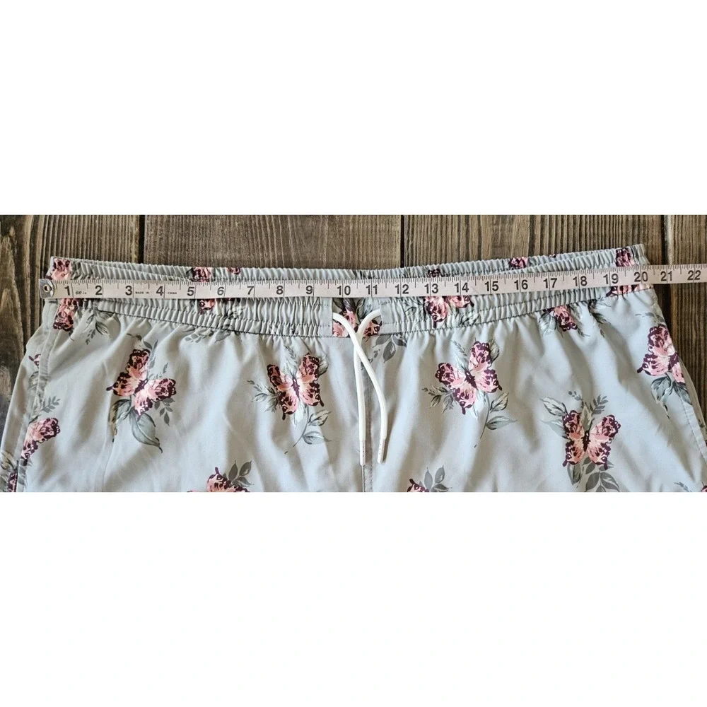 Abercrombie & Fitch Mens Swim Shorts XXL Blue Floral Butterfly Drawstring Trunks